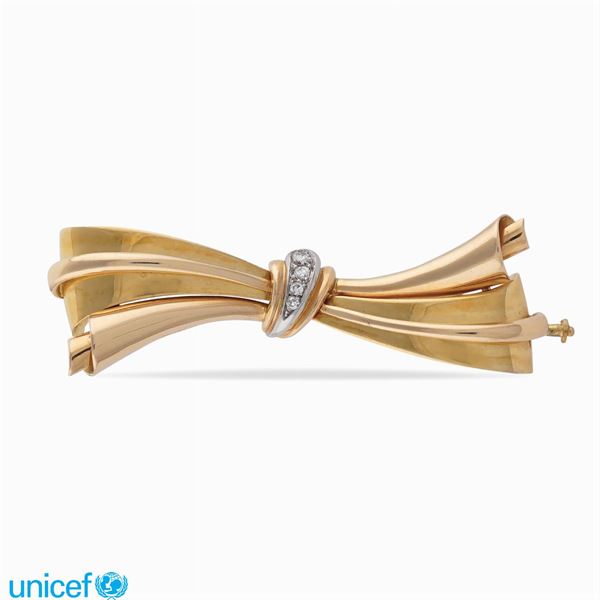 18kt yellow and white gold ribbon brooch  (1940/50ies)  - Auction Jewels AND Watches - Colasanti Casa d'Aste