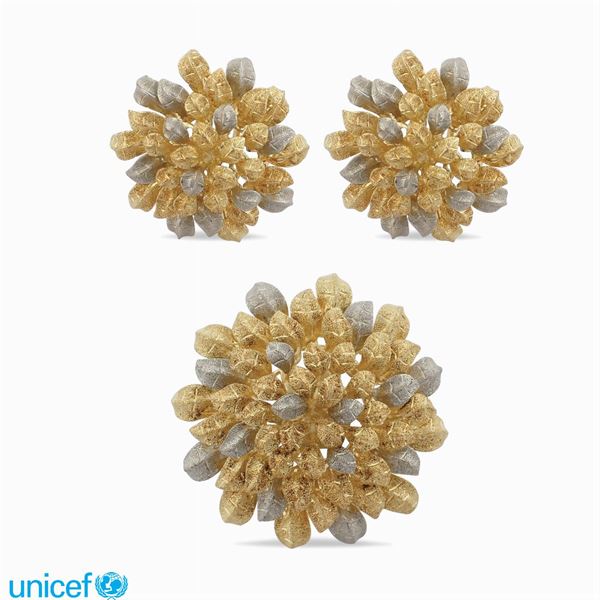 Parure in oro giallo e bianco satinato 18kt
