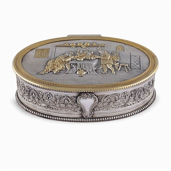 Oval silver and vermeil silver box