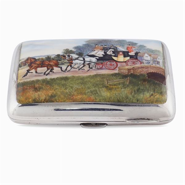 Silver and polychrome enamel sigarette box