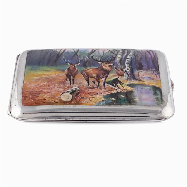 Silver and polychrome enamel sigarette box