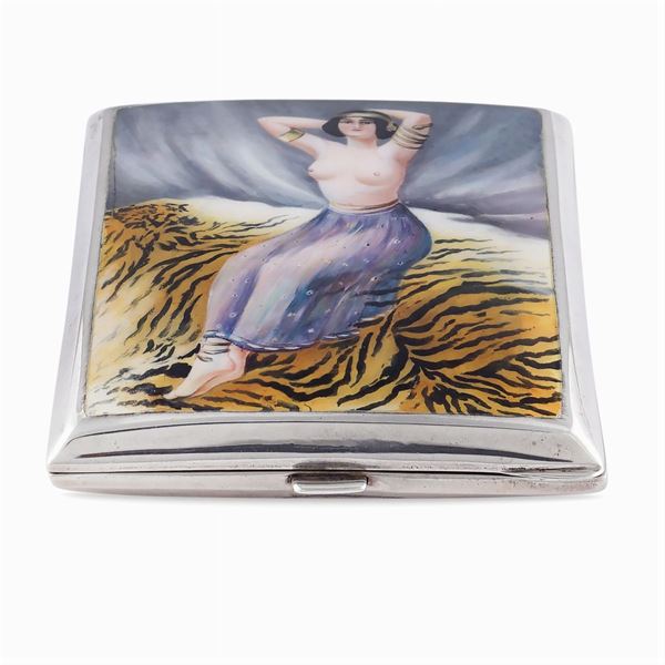 Silver and polychrome enamel sigarette box