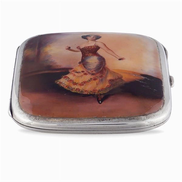 Silver and polychrome enamel sigarette box