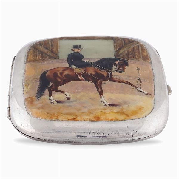 Silver and polychrome enamel sigarette box