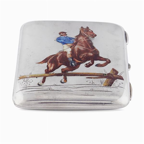 Silver and polychrome enamel sigarette box
