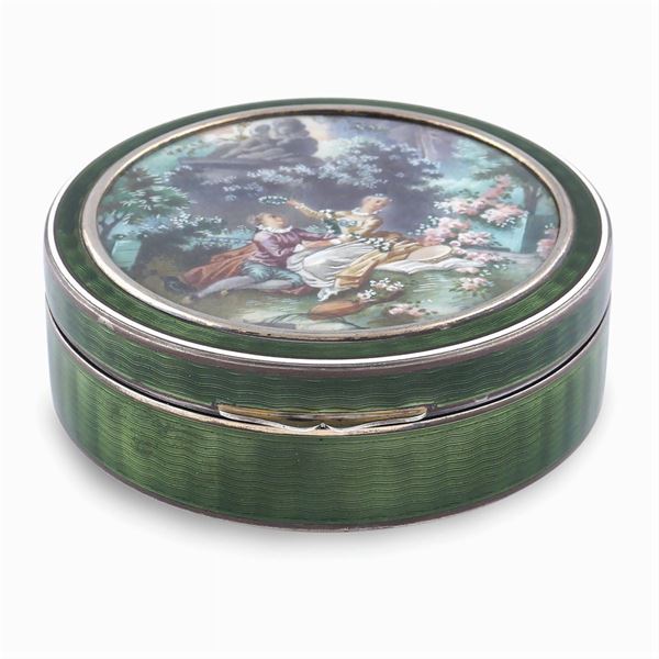 Silver, vermeil silver and enamel snuff box