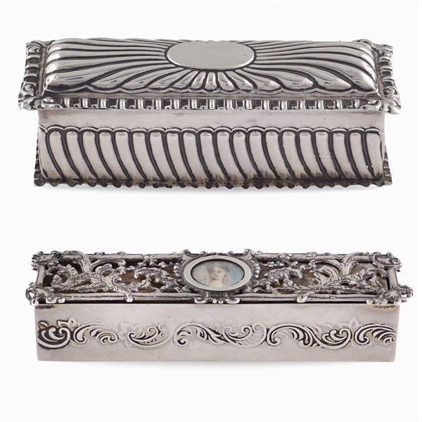 Two silver ring holder boxes