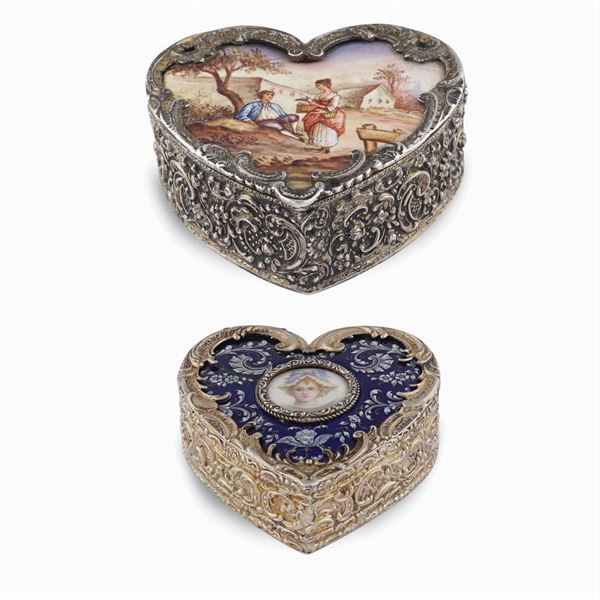 Two silver and polychrome enamel boxes
