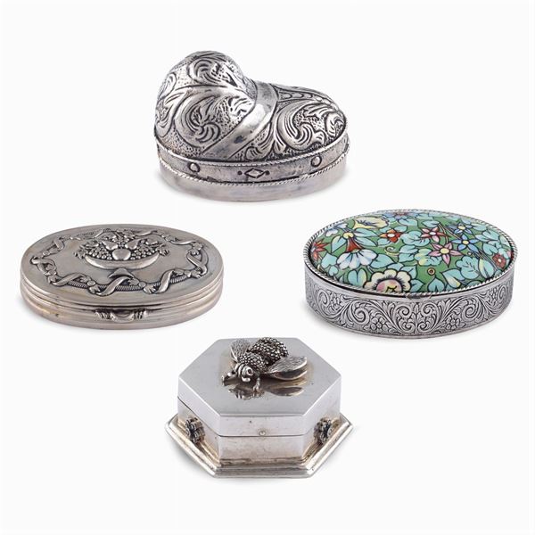 Four silver boxes