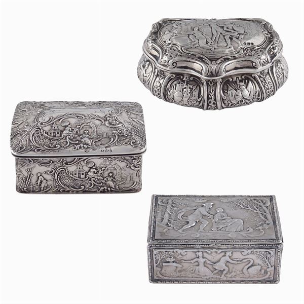 Three silver snuff boxes