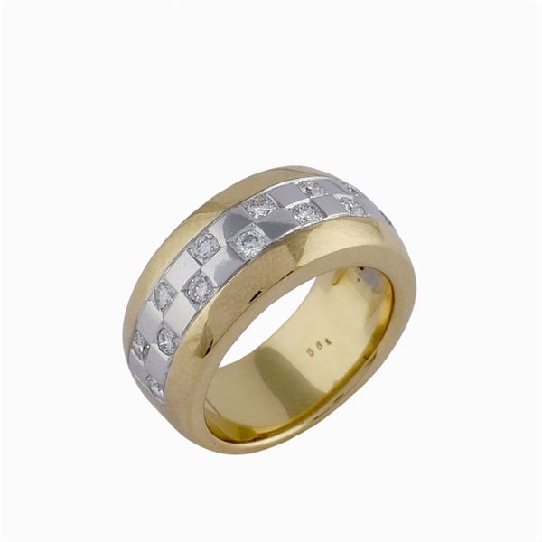 Anello a fascia in oro giallo e bianco 18kt