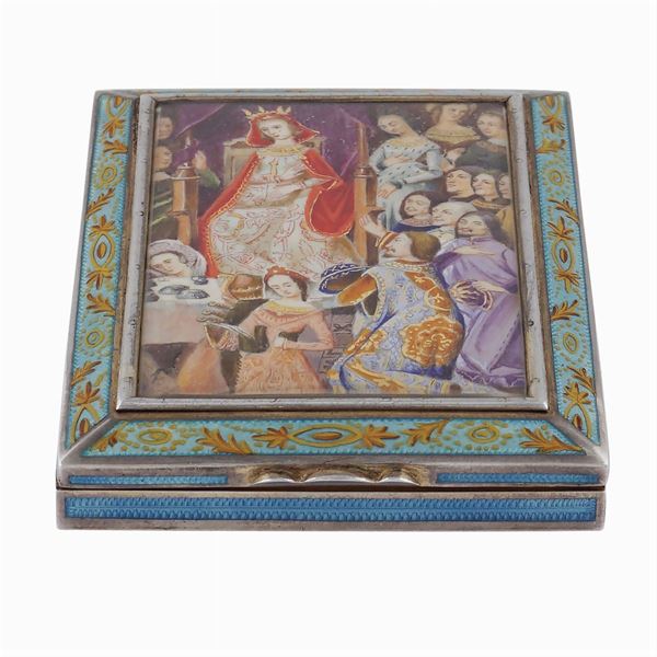 Gilded silver and polychrome enamel trousse box