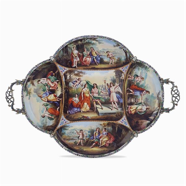 Silver and polychrome enamels tray
