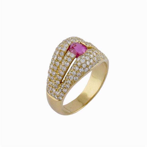 Anello in oro giallo 18kt con rubino