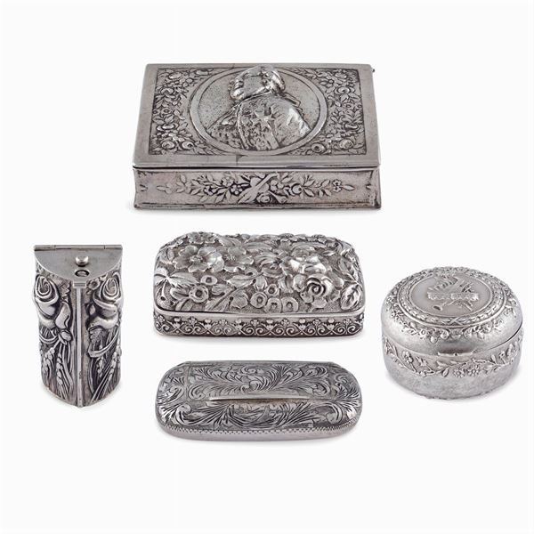 Five silver snuff boxes