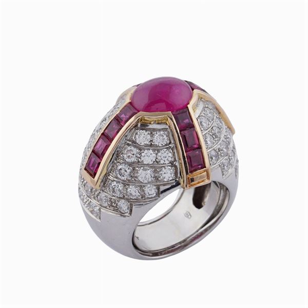 Anello cocktail in oro bianco e rosa 18kt