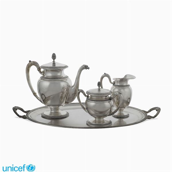 Silver tea service with tray