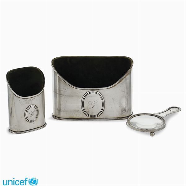 Set da scrivania in argento e velluto
