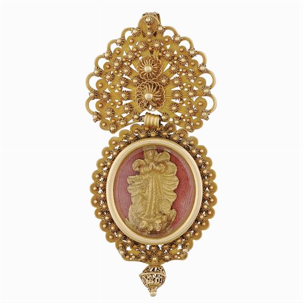 18kt gold filigree reliquary pendant  (Spain, 19th century)  - Auction FINE SILVER AND TABLEWARE - Colasanti Casa d'Aste