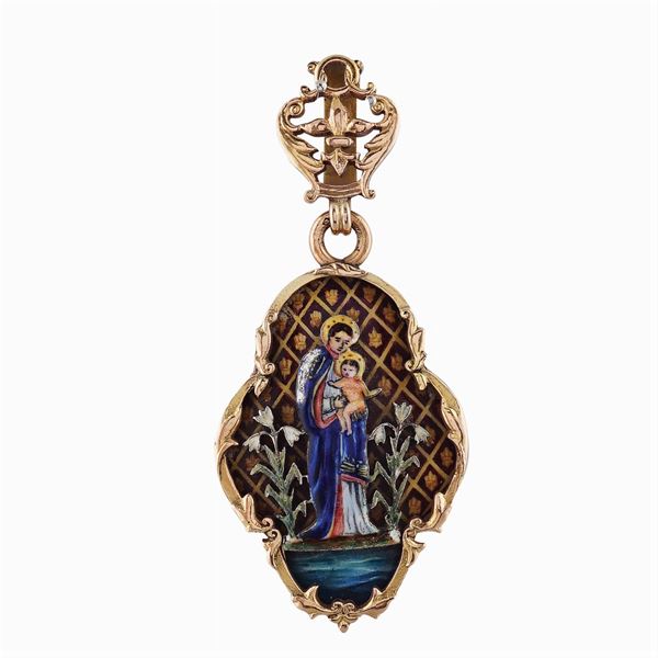 9kt gold and enamels pendant