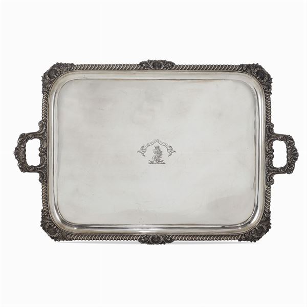 Large two handled silver tray