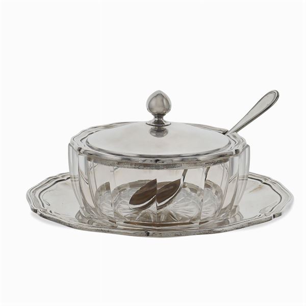 Silver and glass cheese bowl