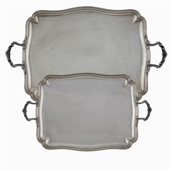 Pair of two handled silver trays