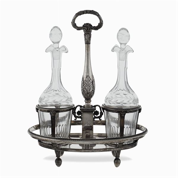 Oliera a due ampolle in argento e vetro  (Napoli, 1809 - 1824)  - Asta ARGENTI DA COLLEZIONE E L'ARTE DELLA TAVOLA - Colasanti Casa d'Aste