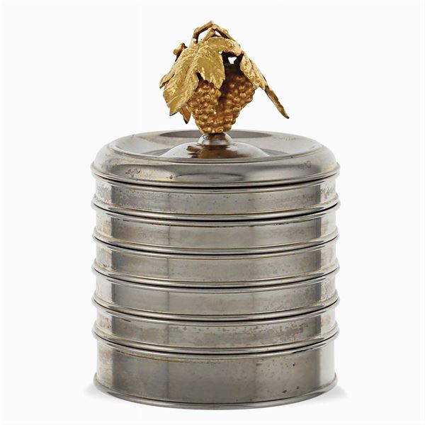 Set of six silver plated and gilded metal bottle coasters