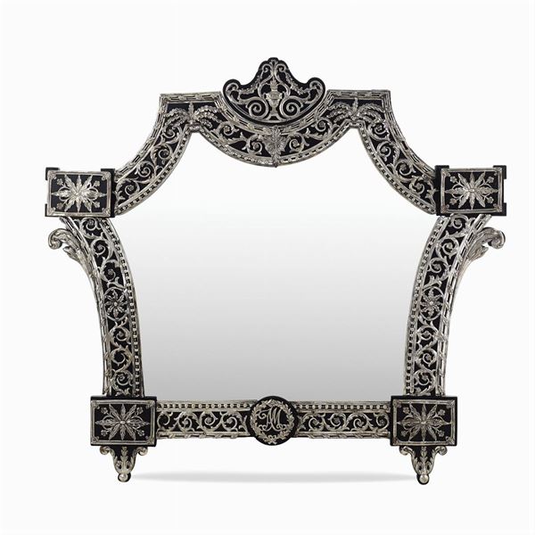 Antique silver and wood mirror
