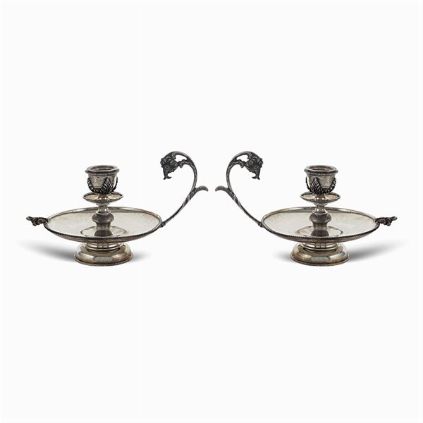 Pair of silver candlesticks  (Italy, 20th century)  - Auction Fine Silver & The Art of the Table - Colasanti Casa d'Aste