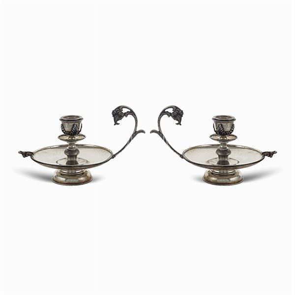 Pair of silver candlesticks  (Italy, 20th century)  - Auction Fine Silver & The Art of the Table - Colasanti Casa d'Aste
