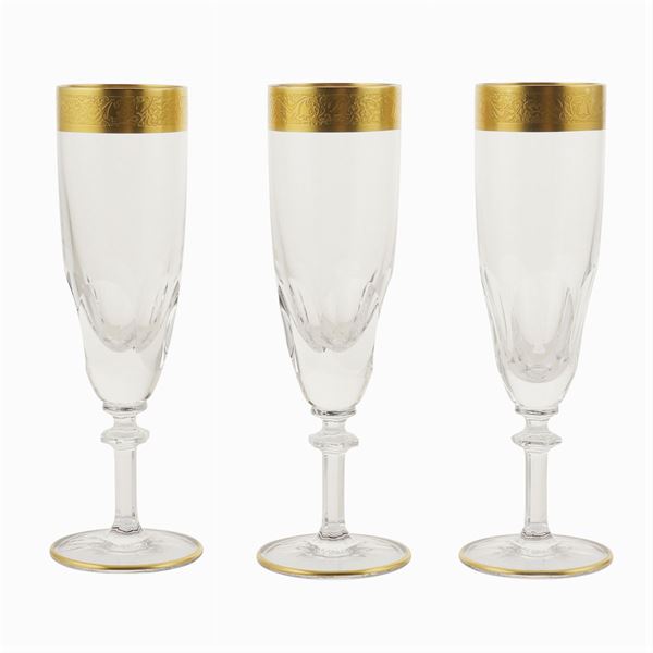 Otto flutes in cristallo e oro  (Bohemia, XX Sec.)  - Asta ARGENTI DA COLLEZIONE E L'ARTE DELLA TAVOLA - Colasanti Casa d'Aste