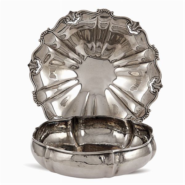 Two round silver baskets