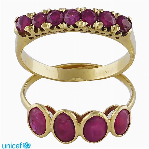 Two 18kt gold and ruby rings  - Auction UNICEF ONLINE TIMED AUCTION - Colasanti Casa d'Aste