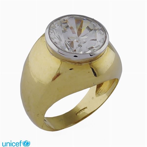 Anello in oro giallo e bianco 18kt con zircone