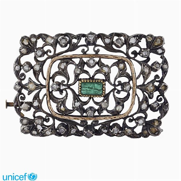 Rectangular silver and gold brooch