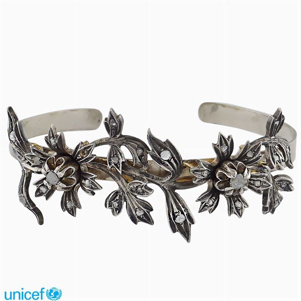 Bracciale a ramage floreale in argento e oro  (primi '900)  - Asta UNICEF ASTA A TEMPO ONLINE - Colasanti Casa d'Aste