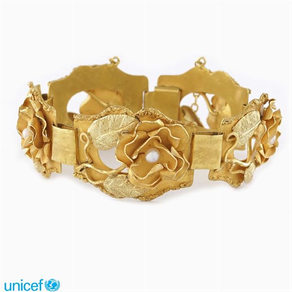 18kt two color satin gold bracelet  (1940/50ies)  - Auction UNICEF ONLINE TIMED AUCTION - Colasanti Casa d'Aste