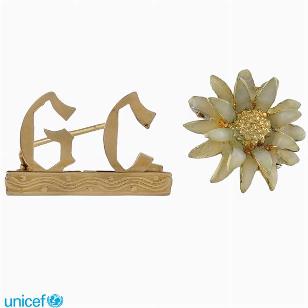 Two 18kt gold and enamel brooches  - Auction UNICEF ONLINE TIMED AUCTION - Colasanti Casa d'Aste