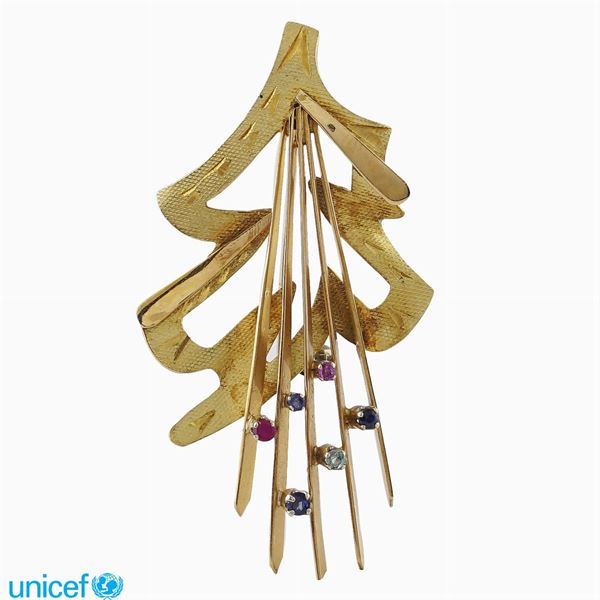 18kt smooth and satin gold brooch