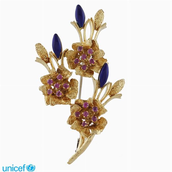 18kt gold floral pattern brooch  (1950/60ies)  - Auction UNICEF ONLINE TIMED AUCTION - Colasanti Casa d'Aste