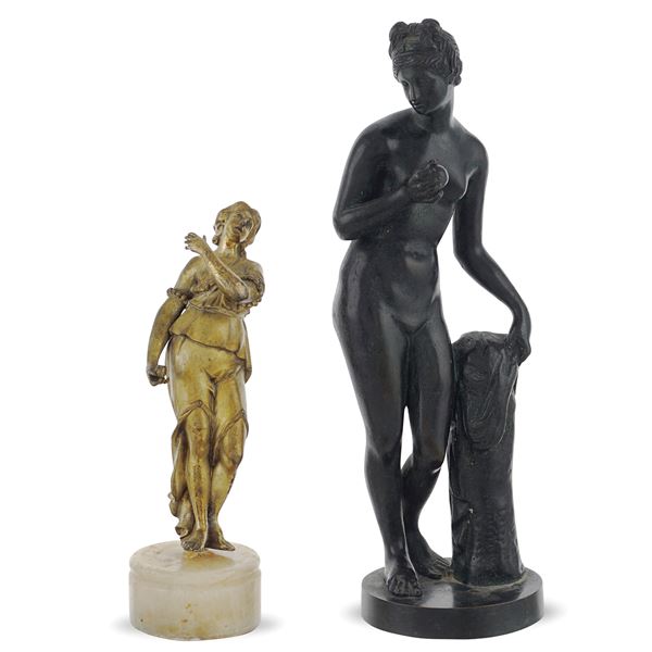 Two burnished and golden bronze sculptures