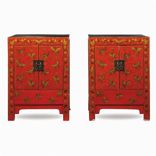 Pair of lacquered wood cupboards  (China,19th - early 20th century)  - Auction Fine Art from an umbrian property - Colasanti Casa d'Aste