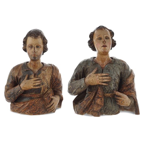 Pair of polychrome wood sculptures