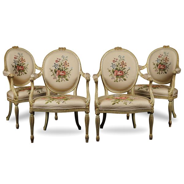 Four lacquered ad gilded wood armchairs