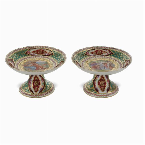 Pair of polychrome porcelain stands