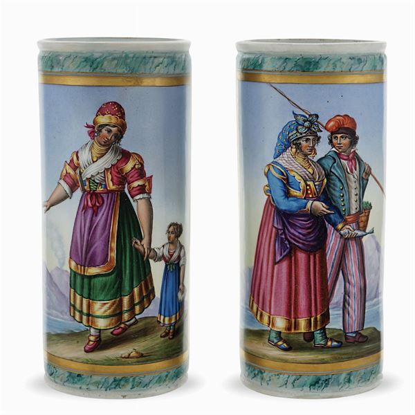 Pair of polychrome porcelain vases