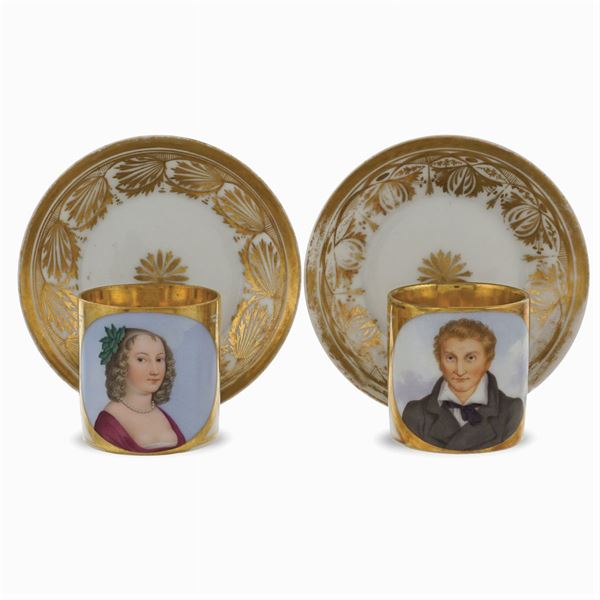 Two polychrome porcelain cups with saucers  (Naples, 1830 circa)  - Auction Fine Art From a Tuscan Property - Colasanti Casa d'Aste