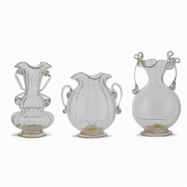 Group of three small vases  (Murano, 20th century)  - Auction Costume and sketches - I - Colasanti Casa d'Aste